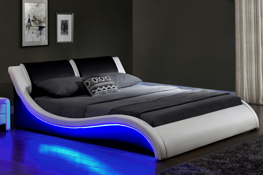 1178-1 LED-pehmustettu futuristinen LED Wave -sängyn runko