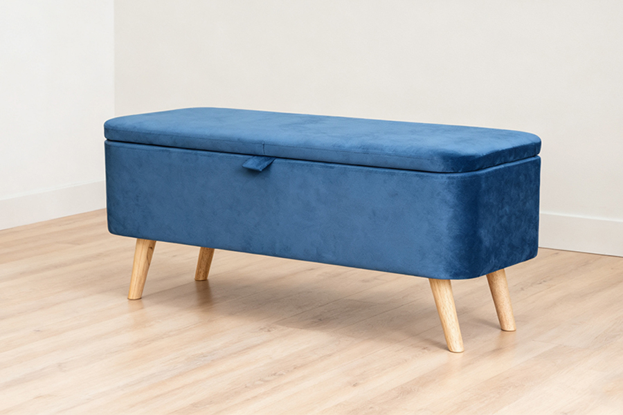 WSS956 Pehmustettu Blue Velvet Säilytys Ottoman Box