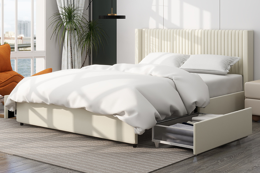 N18 moderni beige pehmustettu pehmeä sänky säädettävä pehmustettu säilytyssänky runko