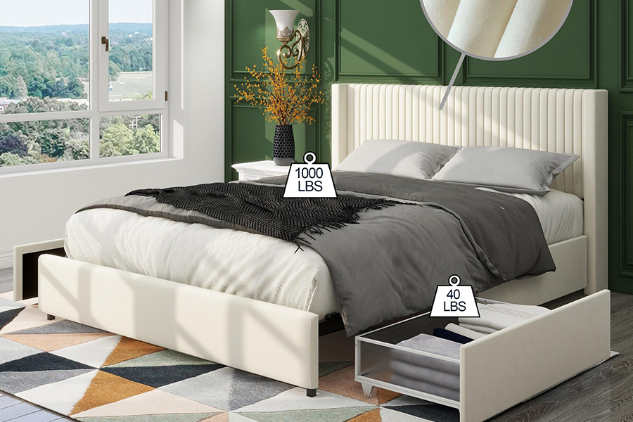 N18 moderni beige pehmustettu pehmeä sänky säädettävä pehmustettu säilytyssänky runko