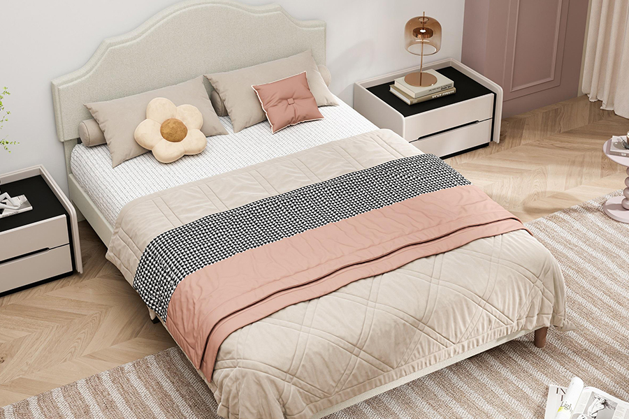 N21 korkealaatuinen beige kangas queen-size-pehmustettu sänky