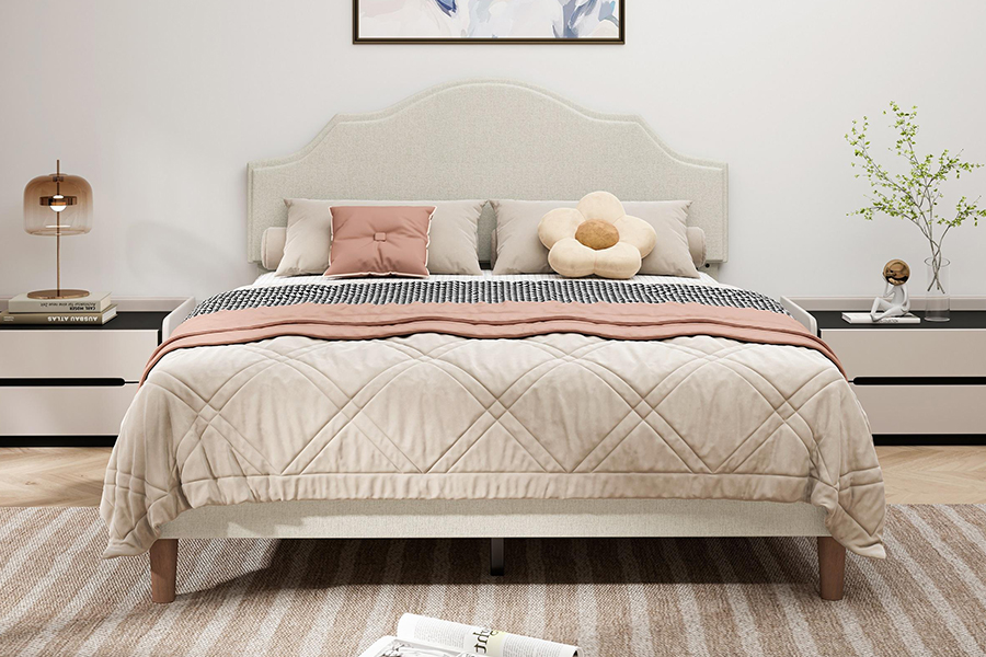 N21 korkealaatuinen beige kangas queen-size-pehmustettu sänky