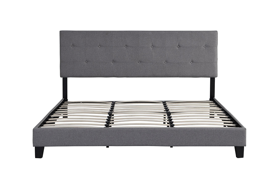 N7 Grey Fabric Button Tuftattu päätypehmustettu sänky
