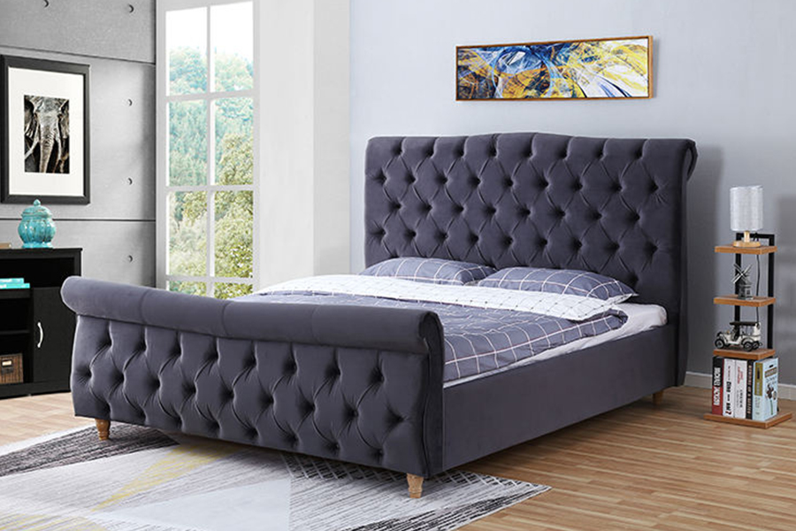 1304 Velvet Fabric verhoiltu puurunkoinen pehmustettu sänky