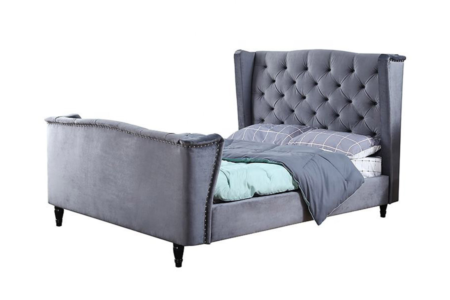 1399 Velvet Fabric Wingback Button -pehmustettu sänky