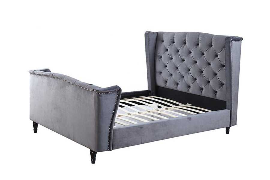 1399 Velvet Fabric Wingback Button -pehmustettu sänky