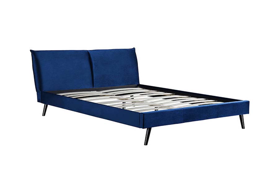 1494 Wooden Leg Queen Bed Sininen Pehmeä Sängynpääty Pehmustettu Bed