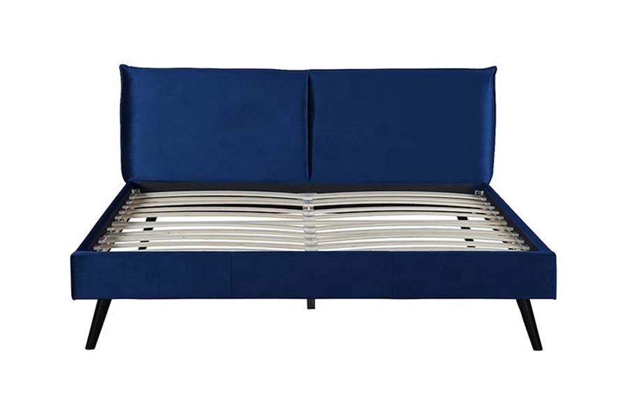 1494 Wooden Leg Queen Bed Sininen Pehmeä Sängynpääty Pehmustettu Bed
