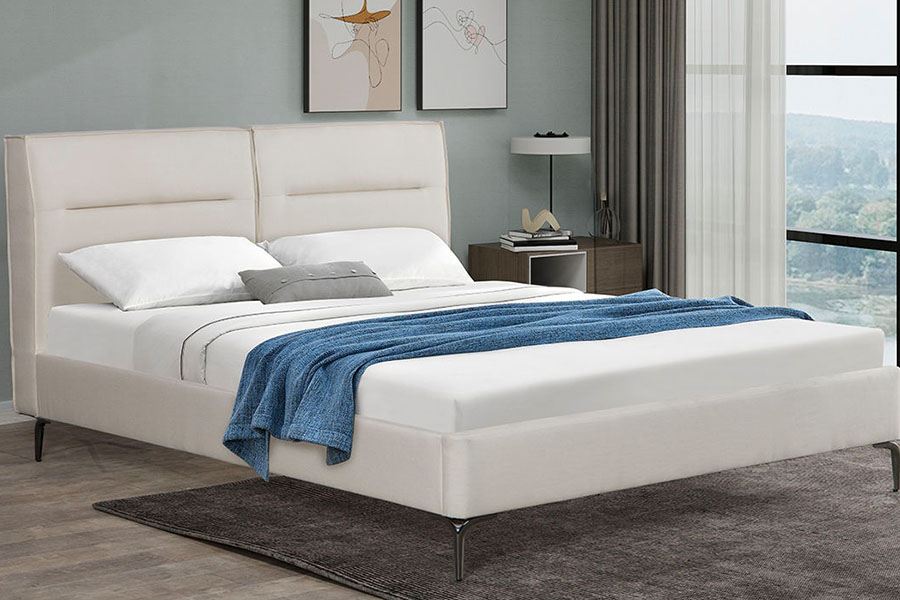 4266 Vetoketjullinen sängynpääty liinavaatteet beige pehmustettu sänky