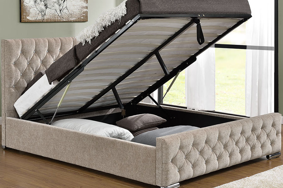 1151G Luxury Velvet Lift King Storage tuftattu sängyn runko