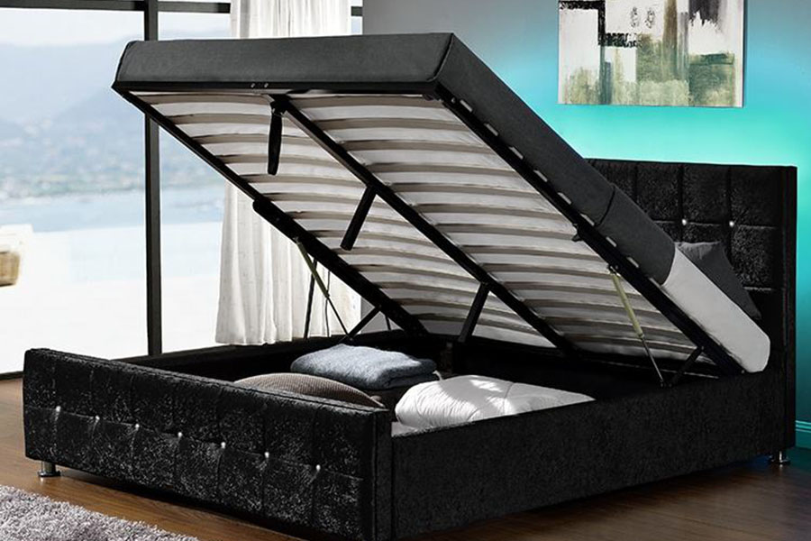 1149-1G Moderni Chenille Velvet LED Gas Lift Säilytyssänky