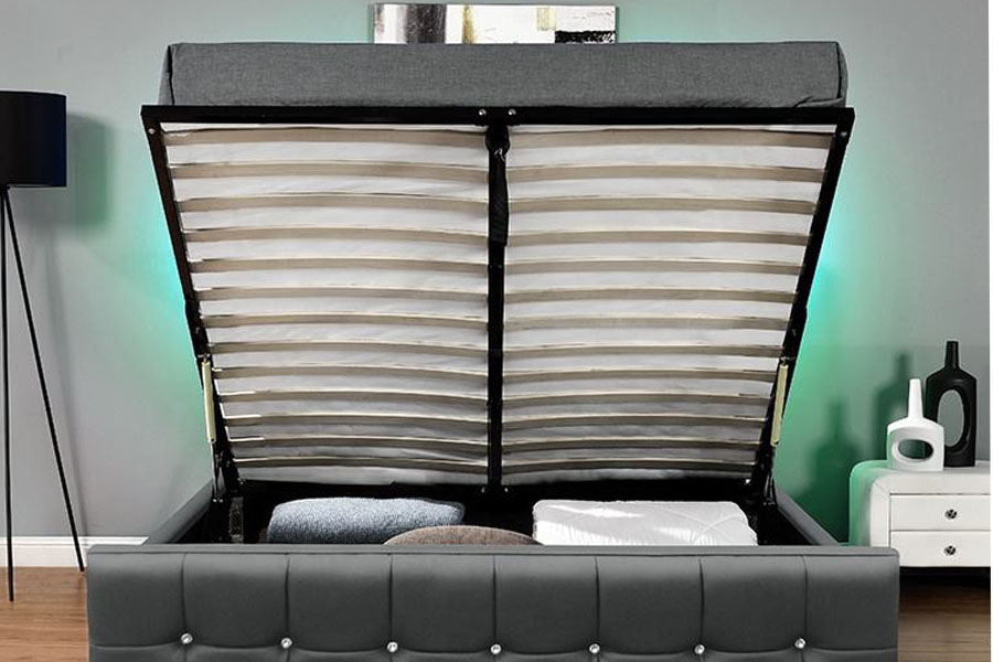 1149-1G Moderni Chenille Velvet LED Gas Lift Säilytyssänky