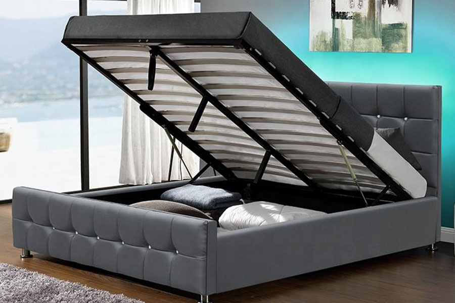 1149-1G Moderni Chenille Velvet LED Gas Lift Säilytyssänky