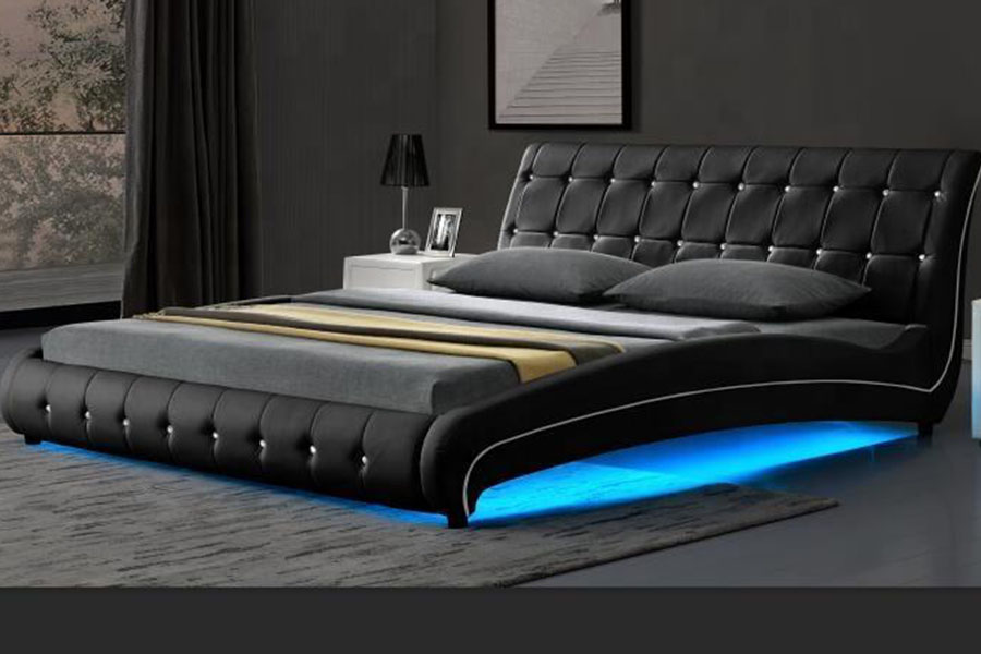1144-1 Tufted Faux Leather Luxury LED-pehmustettu sängyn runko