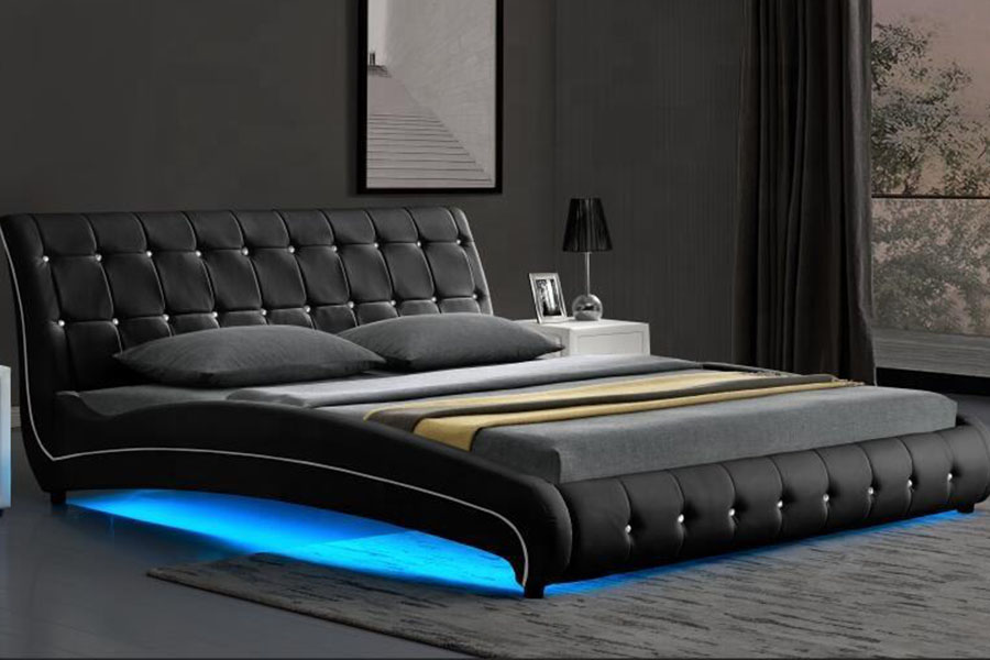 1144-1 Tufted Faux Leather Luxury LED-pehmustettu sängyn runko
