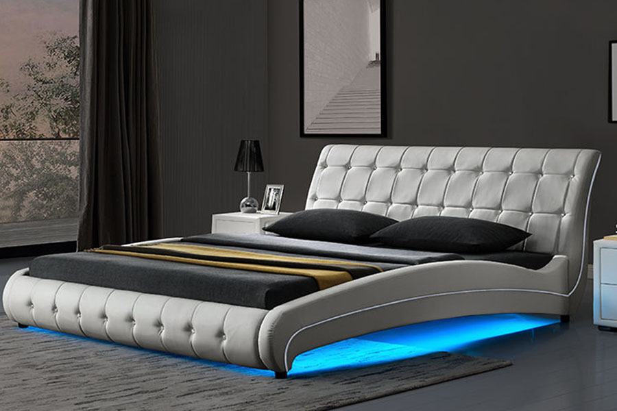 1144-1 Tufted Faux Leather Luxury LED-pehmustettu sängyn runko