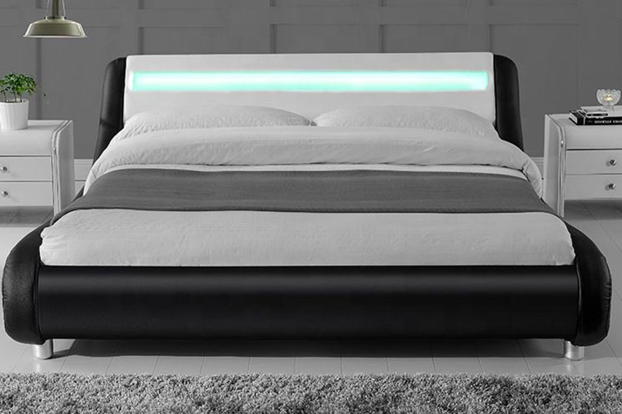 1140-1 synteettinen nahka, kaksisävyinen LED-pehmustettu sängynrunko