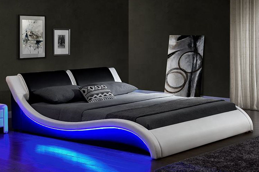 1178-1 Wave-Like LED-runkoinen nahkainen Queen King -pehmustettu sänky