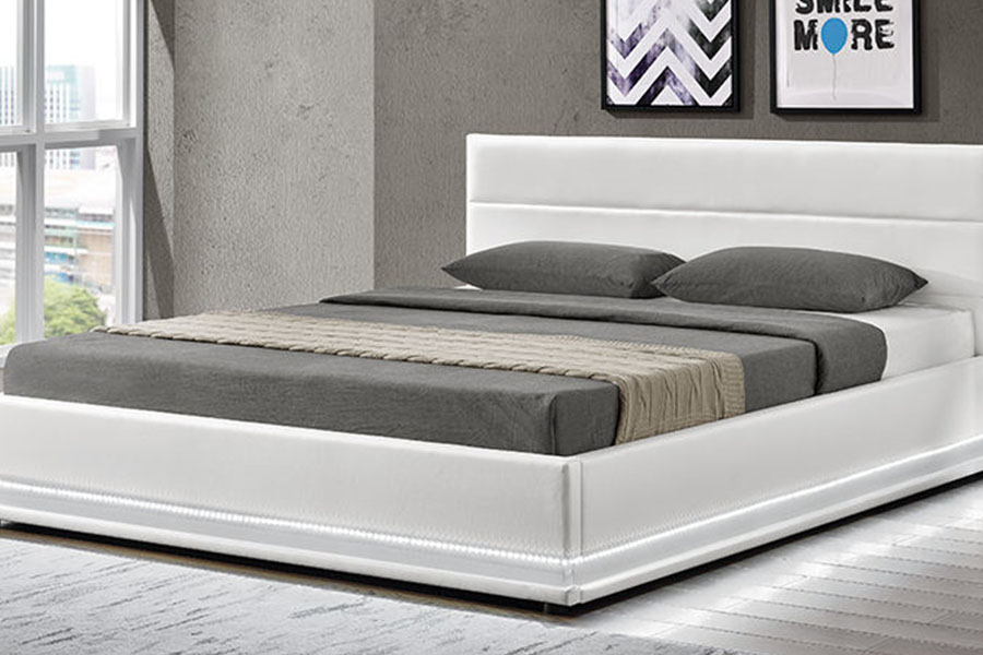 1165-1G Modern Luxury Nahkasäilytys LED-pehmustettu sängyn runko