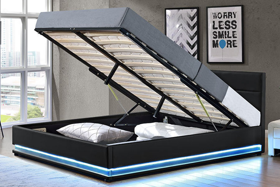 1165-1G Modern Luxury Nahkasäilytys LED-pehmustettu sängyn runko