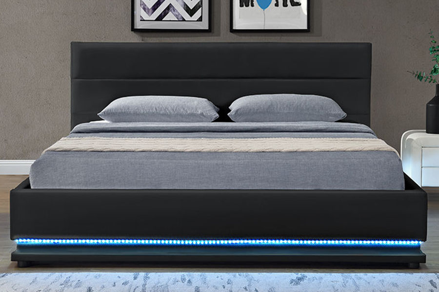 1165-1G Modern Luxury Nahkasäilytys LED-pehmustettu sängyn runko