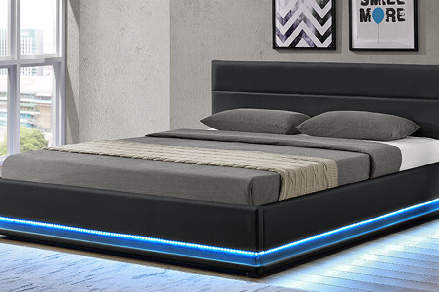 1165-1G Modern Luxury Nahkasäilytys LED-pehmustettu sängyn runko