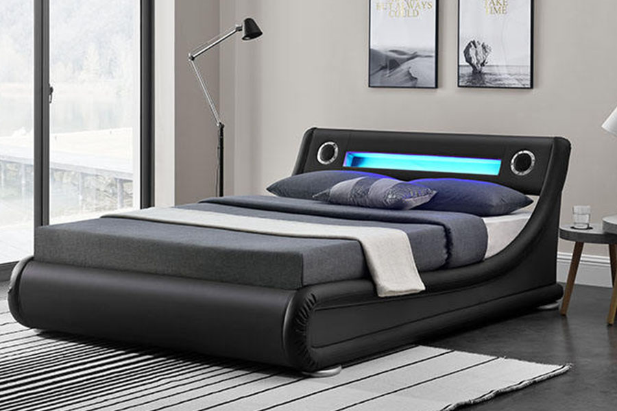 1324-1GS Upea LED-kaiutin Nahkainen kaasuhissi Säilytys pehmustettu sängyn runko