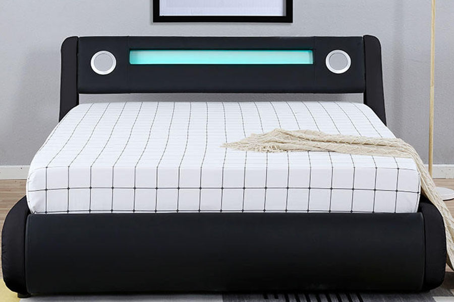 1324-1GS Upea LED-kaiutin Nahkainen kaasuhissi Säilytys pehmustettu sängyn runko