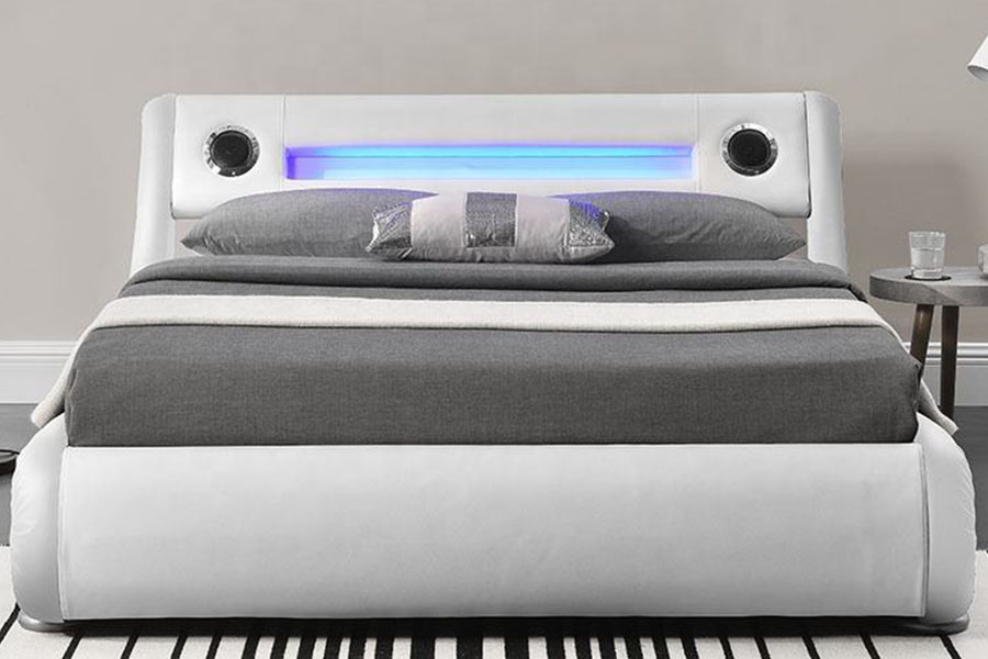 1324-1GS Upea LED-kaiutin Nahkainen kaasuhissi Säilytys pehmustettu sängyn runko