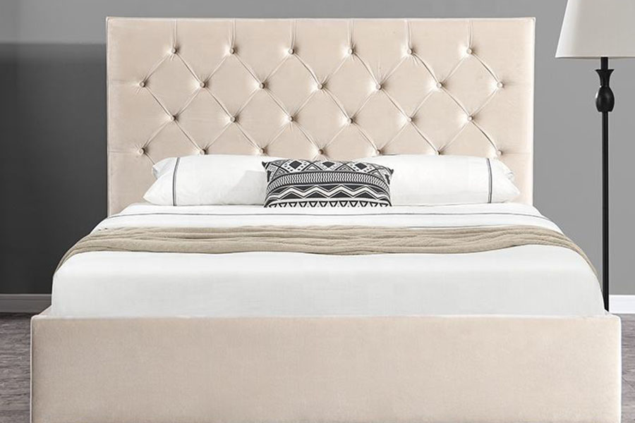 1250G Velvet Button-Sängynpääty Ottomaanien kaksinkertainen pehmustettu säilytyssänkykehys